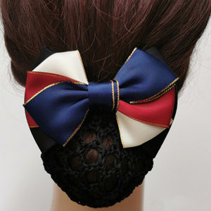 [haoh] Nurse Stewardess Hair Accessories Bowknot Stripe Net Bun Hair Cover Women Barrette Net Bun Crochet Net Bun Snood