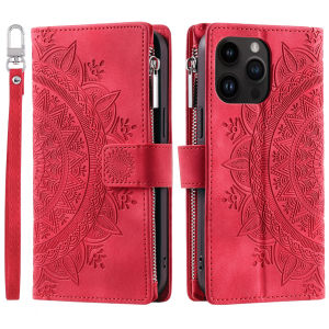 Zipper Leather Wallet Multi Cards Solt Case For iPhone 14 13 12 Mini 11 15 Pro XS Max XR X 8 7 SE 2022 6 Plus Stand Phone Cover