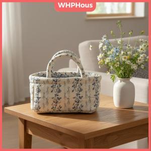 WP💓💛💖 Floral Storage Basket With Handle Retro Organizer Portable Design For Bedroom Living Room Desktop
