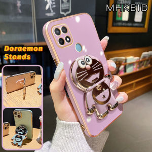 MHKEID Casing Ponsel untuk OPPO A15 A15s A35 A16 A16s A54s A16k A16e Case silikon Kesing baru tempat Softcase lipat lapisan Doraemon lucu HP Plating Casing