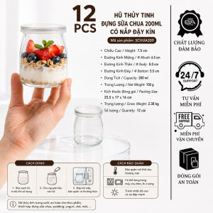 Set 12 Hũ Thủy Tinh 200ml Đựng Sữa Chua Pudding Trái Cây Yogurt Có Nắp - SC200