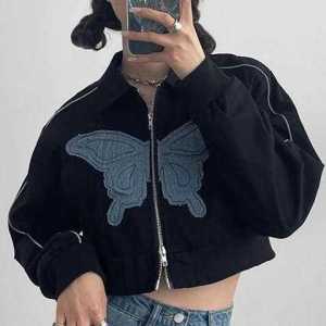 Jaket crope wanita - butterfly bordir jaket crope top wanita