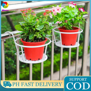 Hanging Plant Racks Fence Balcony Round Flower Pot Rack Railing Outdoor Iron Bonsai Stand Decoration