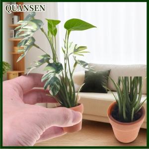 QUANSEN 1 12 Dollhouse Simulation Monstera Green Plant Potted Dollhouse Home Decoration Micro Landscape Garden Bonsai Model
