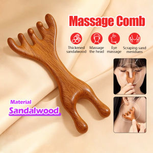 Sandalwood Body Meridian Massage Comb Double Headed Deer Antlers Health Care Wide Tooth Wood Therapy Massage Comb 鹿角经络按摩梳