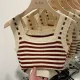 ZD Color Block Striped Square Neck Knitted Vest Camisole for Women Slim Fit Summer New Versatile Outerwear Top. 