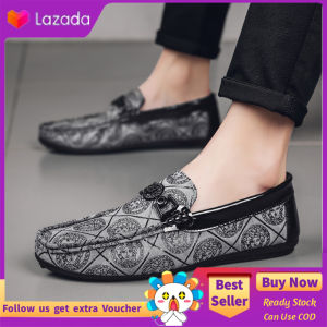 【Better Price】Printed Flat Canvas Shoes for men New British Leisure Fashion Casual Shoes for men Lazy Shoes Loafers for men