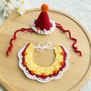 WININ 2pcs Trang trí ảnh Mũ sinh nhật cho thú cưng Đan móc Làm thủ công Phụ kiện cổ chó Dễ thương Trang phục dự tiệc cho thú cưng