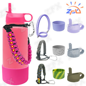 Cap with Straw for Aquaflask Tumbler Silicone Boot Thermos Sports Flask Vacuum Insulated Mug Paracord Handle Strap CIVAGO Wide Mouth Bottle Lid Hydroflask Holder Peliflask Accessories Protector Rubber Bottom