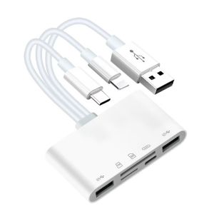 Universal OTG Adapter 5-in-1 for iPhone iPad Android - iOS to TF/SD Card Reader with Charging Port