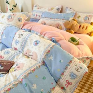 Cute Cartoon Duvet Cover Set Four-Piece Bedding Princess Style Bed Sheet College Dormitory Three-Piece Bed Set LZD