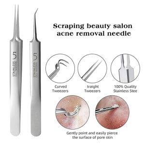 Acne Clips Extractor Straight Oblique Curved Tweezers for Blackhead Comedone Pimple Removal
