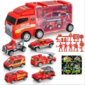 รถของเล่นตู้คอนเทนเนอร์บรรทุกรถ รถบรรทุกรถ DIY จําลองเหตุการของรถชนิดต่างๆ รถมีปุ่มกดปล่อยพุ่งไปข้างหน้ารถของเล่นเด็ก