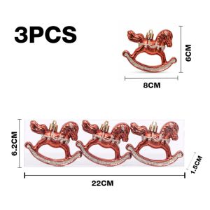 FEELDG 3Pcs Nhựa Đồ trang trí ngựa bập bênh Mạ điện Vẽ bằng tay Đồ trang trí cây thông Noel Lễ hội Kiểu Dây Chuyền Dây Chuyền Xoay Bữa tiệc ngày lễ
