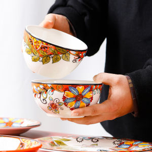 OMK Flower series Ceramic 8 inch deep plate Salad bowl