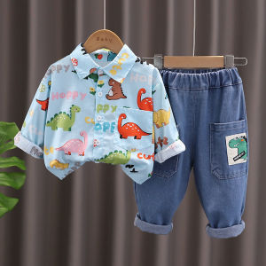 SETELAN ANAK IMPORT KEMEJA LENGAN PANJANG JEANS KOREAN STYLE ANIMAL