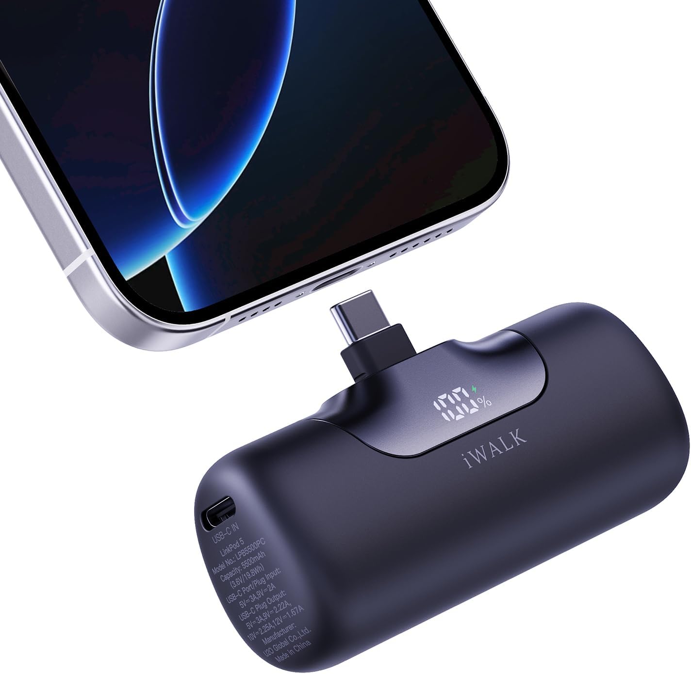 แบตเตอร์รี่สำรอง IWALK LINKPOD5 5500 MAH หัวชาร์จไร้สายหัวTypeC สี Black  ชาร์จเร็วสูงสุด 22.5W _0
