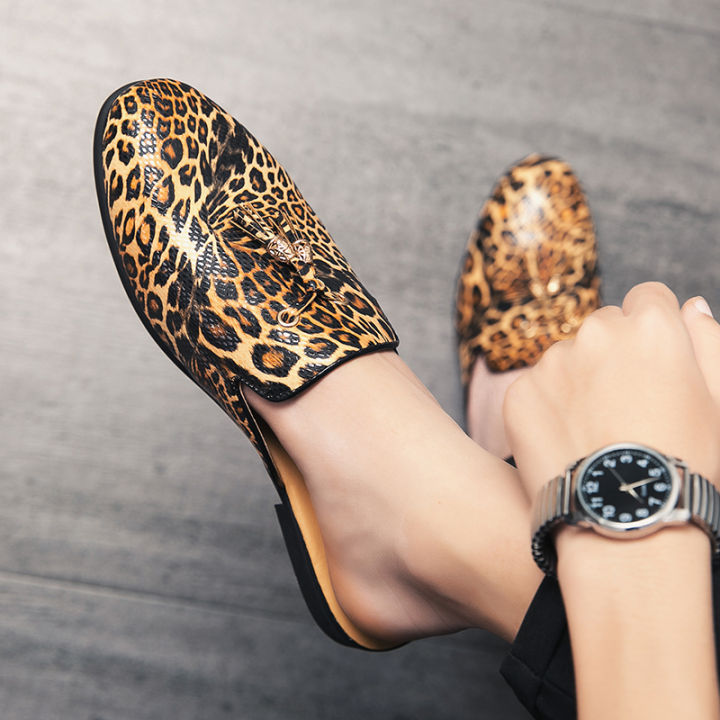Men's Slippers Men's Leopard Formal Shoes Mens Leopard