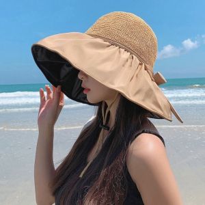 PELLETIZING Spring Summer Wide Brim Sun Hat Travel Outdoor Bow Bucket Hat Fashion 50+ UPF Sun Protection Hat for Female
