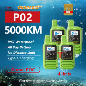 OKARADIO P02 6000KM Global POC Radio Netrork Walkie Talkie IP67 Waterproof Free SIMCard Long Range Clear Sound Intercom Two Way Radio for Family Logistics Company Construction COD