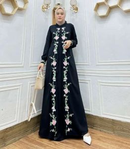 Maghan gamis terbaru 2024 baju lebaran ceruti babydoll bordir putih