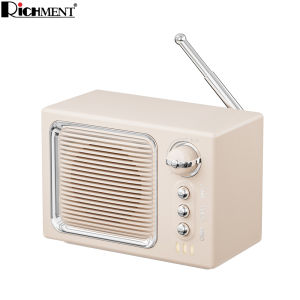 RICHMENT Mini Retro Wireless Bluetooth Speaker with FM Radio Wireless Stereo Pairing Portable Speaker with SD/USB/AUX Support for Travel Party Office Desk Home Bedroom