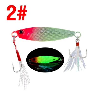 Luminous Jig Casting Lure 3 Colors 7g/10g/15g/20g/30g Sinking Spoon Bait Metal Jigging Fishing Lure with Sharp Hooks