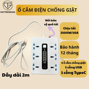Ổ Cắm Điện Đa Năng Chống Chập Chống Giật Chống Cháy Nổ - An Toàn Tiện Lợi Tích Hợp Cả Cổng Type C USB Thế Hệ Mới Dây Dài 2m