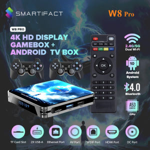Smartifact MXQ Pro W8 Pro（Support God of War）4K Smart TV Box + Game Console Set Dual System Support 2.4G Dual WiFi 5.8GHZ Android 14 AIIwinner H313 Quadcore 8GB HDMI 64G Built-in 36000 Games Handheld Game Consoles Set Machine With Display TV Receivers