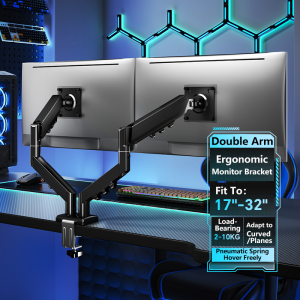 Single/Dual Monitor Mount Full Adjustable Monitor Stand with C Clamp For 17-32 Inch Monitor - Black