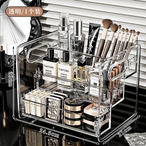 Mở rộng Nâng cấp 3 lớp Dụng cụ trang điểm Acrylic Nước hoa trong suốt Sơn móng tay Phấn mắt Giá trưng bày đa chức năng Máy tính để bàn Hộp đựng đồ trang điểm