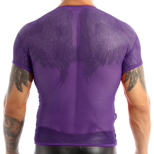 ZEEMIN Mens See-Through Fishnet Undershirts Muscle Showing Tee Shirts Short Sleeve Clubwear Rave Party Tops Shirt Nightclub Costume