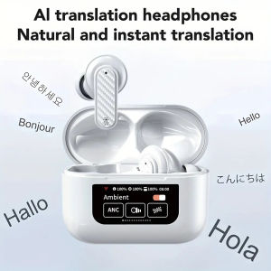 AI Smart Translation Headset - Real-Time Multilingual Translation Intelligent Assistant with HD Calls Ultra-Long Battery Life Touch Screen Wireless Earbuds for Travel Work and Everyday Use Wireless Headphones Work Communication Tool
