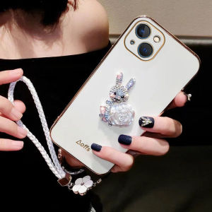 สำหรับ VIVO Y21 / Y12A / Y21S / Y21T / Y33S / Y33T / T1x เคส หรูหรา ปิดทอง แบรนด์ สีสันสดใส ประกายเพชร กระต่ายสวย + สร้อยข้อมือ