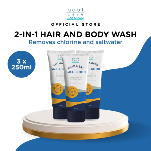 pout Care Athletics Swimmers Smell Good Hair & Body Wash (3 x 250ml) – Chlorine Removal Shampoo & Wash