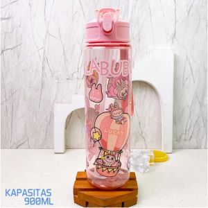 Botol Minum Lucu Karakter Labubu Viral Dengan Tali Gantung Souvenir Anak Murah BPA Free 900ml BM-01