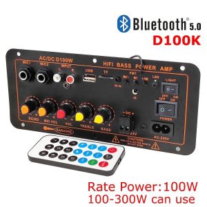 D800 Bluetooth Audio Amplifier Karaoke Amplifier 50Wx2+100W 2.1 Channel Bluetooth Digital Amplifier Board High and Low Tone Super Subwoofer High Power