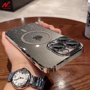 Plating for Magsafe Glitter Case For iPhone 16 15 14 13 Pro Max Plus 11 12 Magne PC Transparent Lens Film Protection Cover