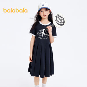 Balabala Girls trẻ em ăn mặc 2024 Đầm mùa hè mới trẻ em lớn Preppy in Ngọt Ngào Phong Cách nước ngoài