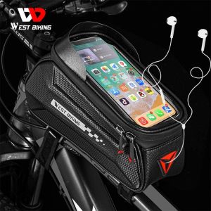 WEST BIKING Bicycle Front Top Tube Bag Waterproof Touch Screen Frame Bag MTB Road Bike Bicycle Bag 7.0 Inch Phone Case Bag