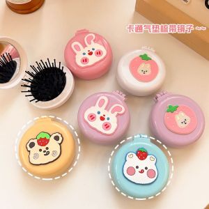 Luckin Mall Cartoon Silicone Portable Makeup Massage Hair Brush Comb with Folding Mirror (random 1piece)