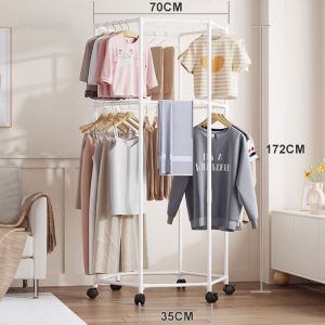 360° Rotating Clothes Hanger with Wheels Metal Clothes Drying Rack for Balcony Clothes Organizer COD