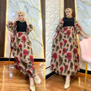 Gamis Wanita Motif Bunga Terbaru Rayon Tebal Kekinian