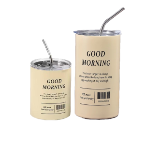 360ML 600ML Stainless Steel Coffee Mug Hot & Cold Insulated Cup Vacuum Flask Leakproof Drinks With Straw / Botol Bekas Air 360ML 600ML