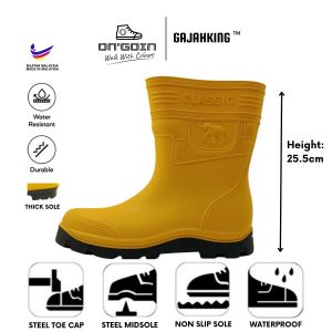 Gajah King Mid Cut Safety Rain Boots Steel Toe Cap and Steel Midsole Kasut Getah Besi Size 39-44 From OnGoin
