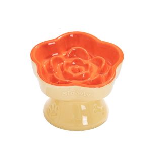 ER52858 เซรามิก ชามอาหารแมวแบบช้า สร้างสรรค์ น่ารัก ชามอาหารสุนัข ของใช้สำหรับสัตว์เลี้ยง ใช้งานได้หลากหลาย ชามอาหารสัตว์เลี้ยงแบบสูง ป้องกันคอ