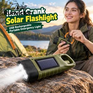 Runvictor Portable Solar Hand Crank Led Flashlight Usb Rechargeable Emergency Light For Outdoor Camping