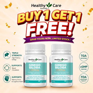 [BUY 1 GET 1 FREE] Australia Healthy Care Ginkgo Biloba 6000mg Improve Memory&Focus 60 Capsules【Exp:Nov-2028】澳洲银杏叶 提升记忆力注意力 健脑