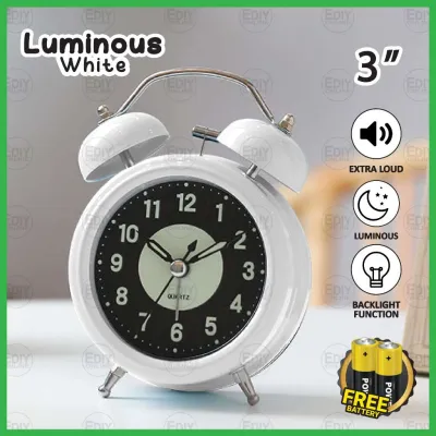 【FREE BATTERY AA X1 】 Classic Retro Quartz 4 Inch Metal Alarm Clock Loud Sound Twin Bell Analogue Desk Table Clocks Home Office Night Light Jam Tangan Tidur Loceng Klasik Digital Old Style Vintage 鬧鐘 Ediyonline Ediy