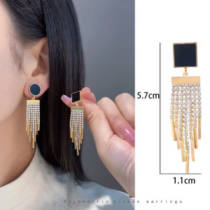 Fashionable Ring Gift 韩国气质不对称锆石耳环跨境S925银针流苏耳钉网红风高级感耳饰女